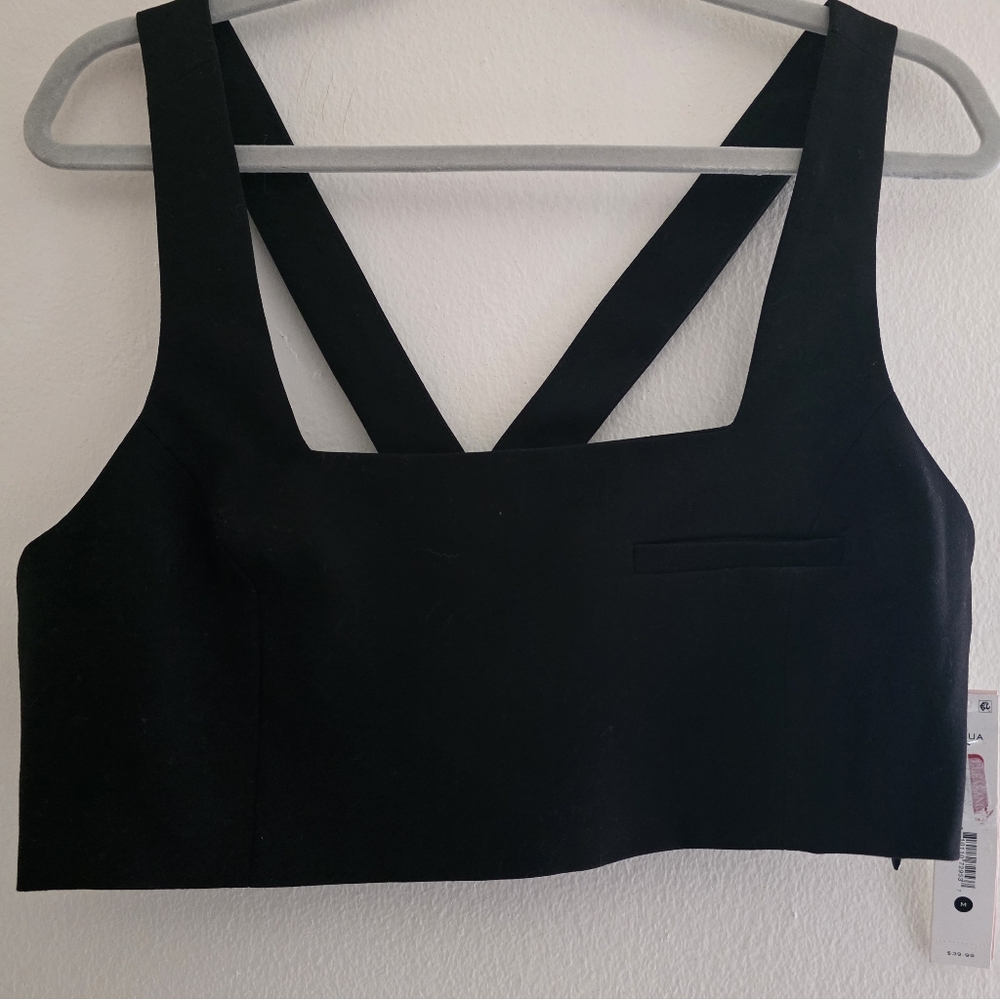 Aqua Black Crop Top Faux Pocket Non Functional‎ Back Buttons Side Zip Sz Medium
